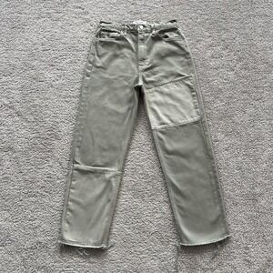 Reformation Ryan Tonal Patch High Rise Straight Jeans Womens 26 Green Limon